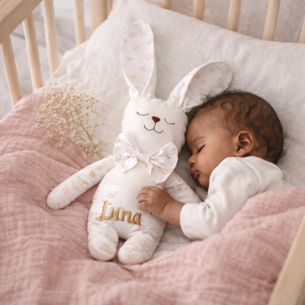 Bebé durmiendo con conejito